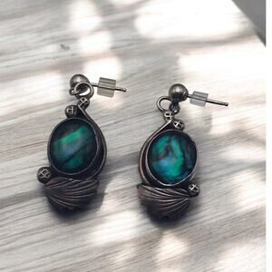 Vintage Sterling Silver Shell Drop Earrings Signed MS Abalone Style 925 Jewelry